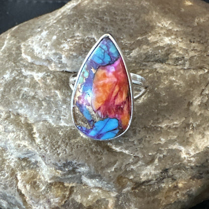 Blue Turquoise Spiny Oyster Southwestern Sterling Silver Ring Size 7 18420