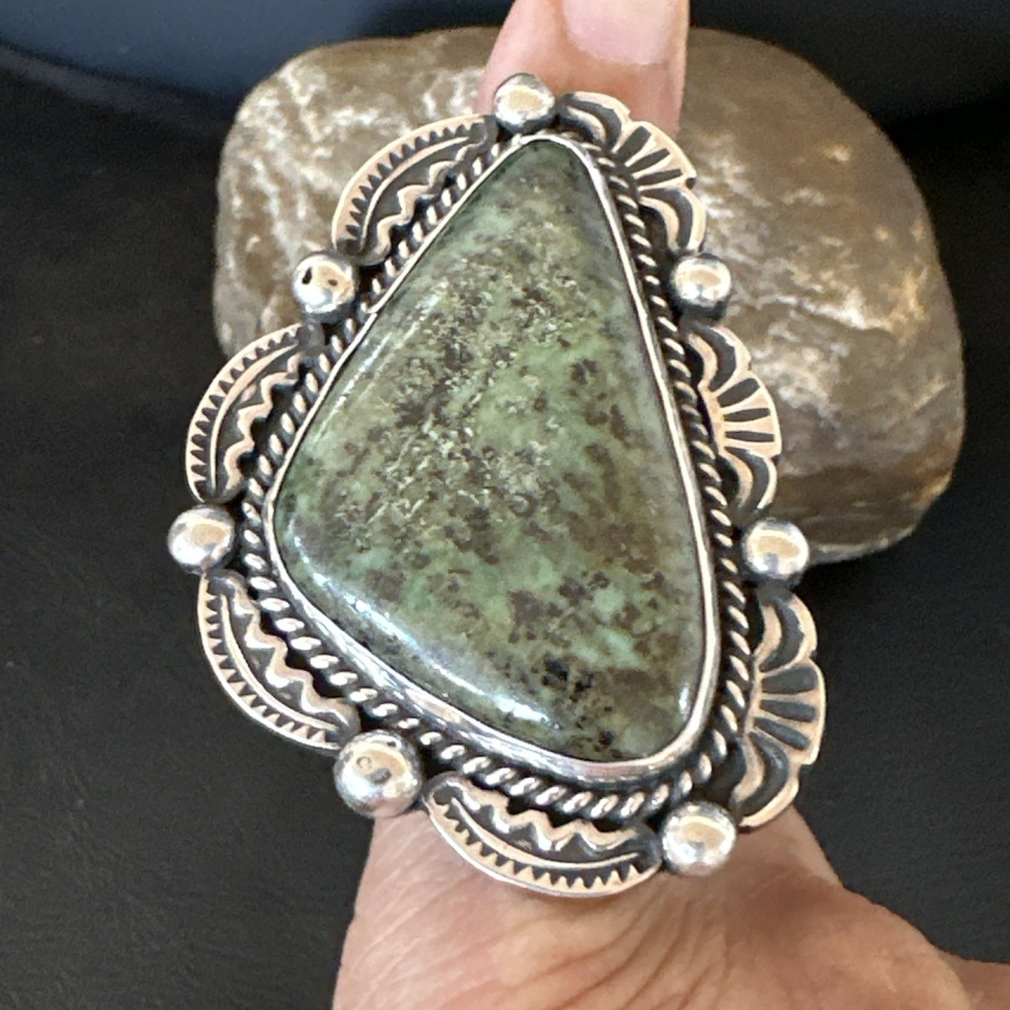 H Joe Mens Womens Navajo Sterling Silver Green Turquoise Ring Size 9 19357