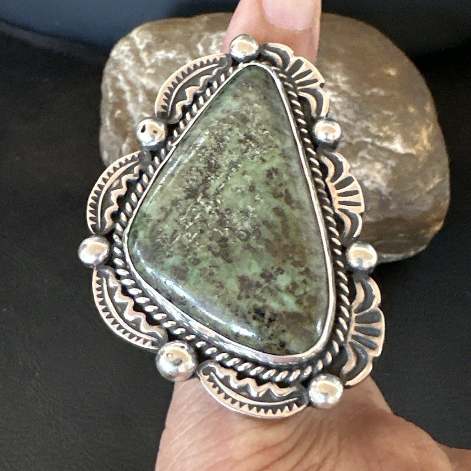H Joe Mens Womens Navajo Sterling Silver Green Turquoise Ring Size 9 19357