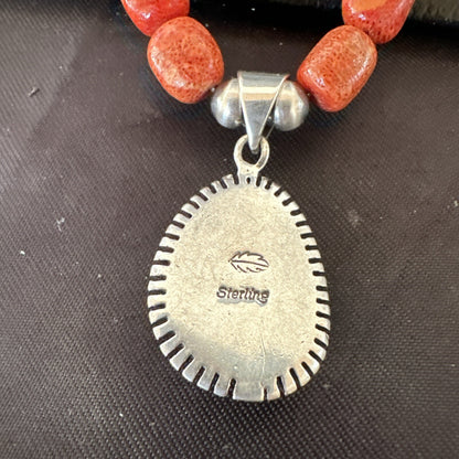 Navajo Pearls Apple Sponge Coral Sterling Silver Necklace Pendant 21” 18683