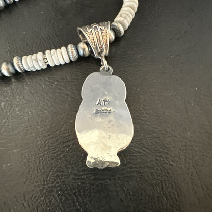Men Women White Buffalo Turquoise Pendant Navajo Sterling Silver Necklace 17718
