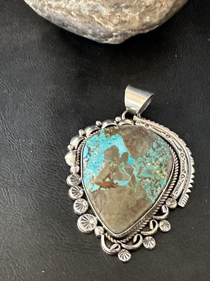 XXL Men Women Blue Turquoise Sterling Silver Pendant Navajo 19529
