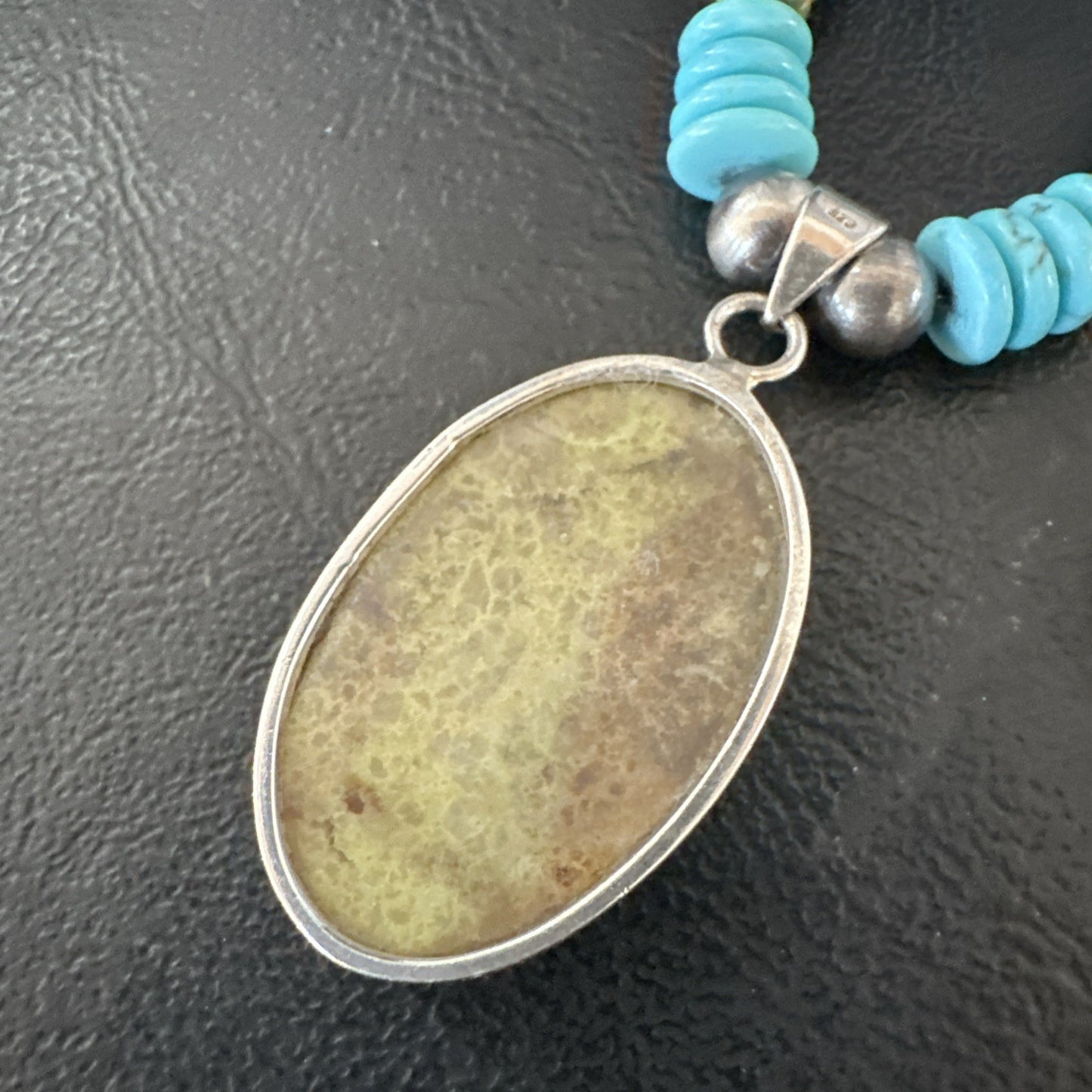 Green Gaspeite Pendant Blue Turquoise Navajo Sterling Silver Necklace 20" 19670