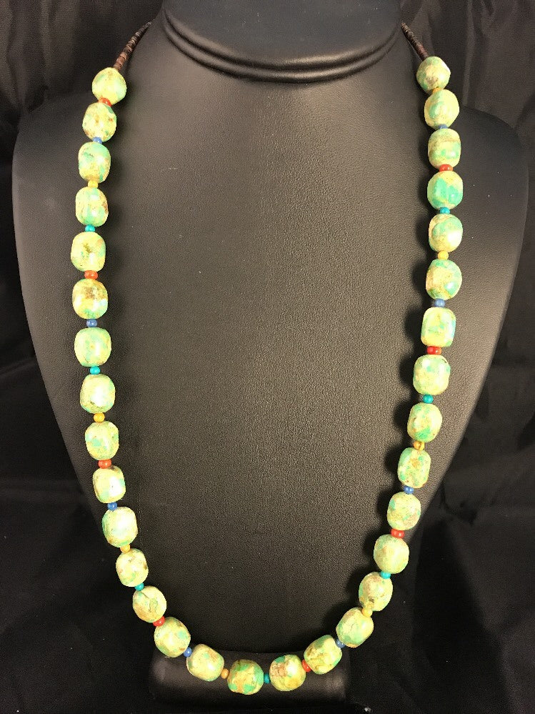 Native American Exquisite Sterling Silver Green Turquoise 24" Necklace 10070