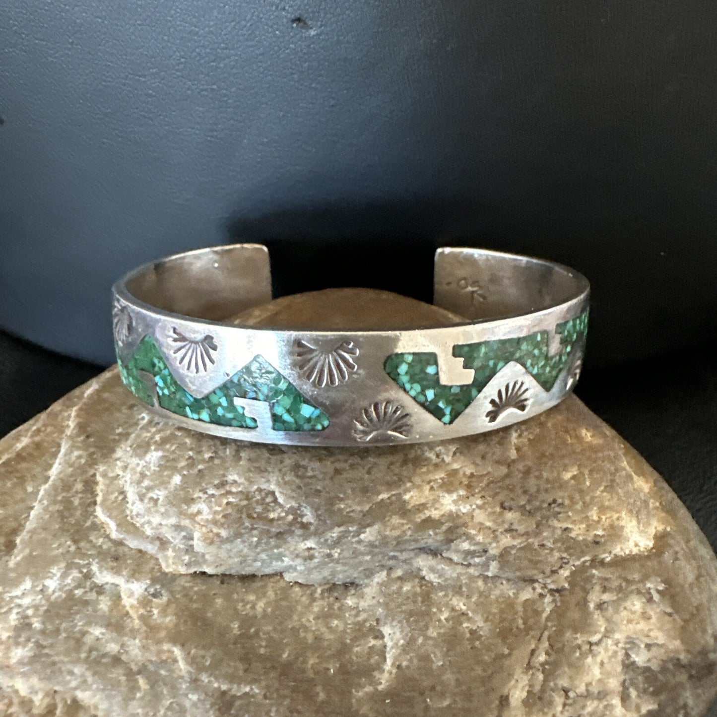 Navajo Old Pawn Sterling Handmade Blue Turquoise Chip Inlay Bracelet 18122
