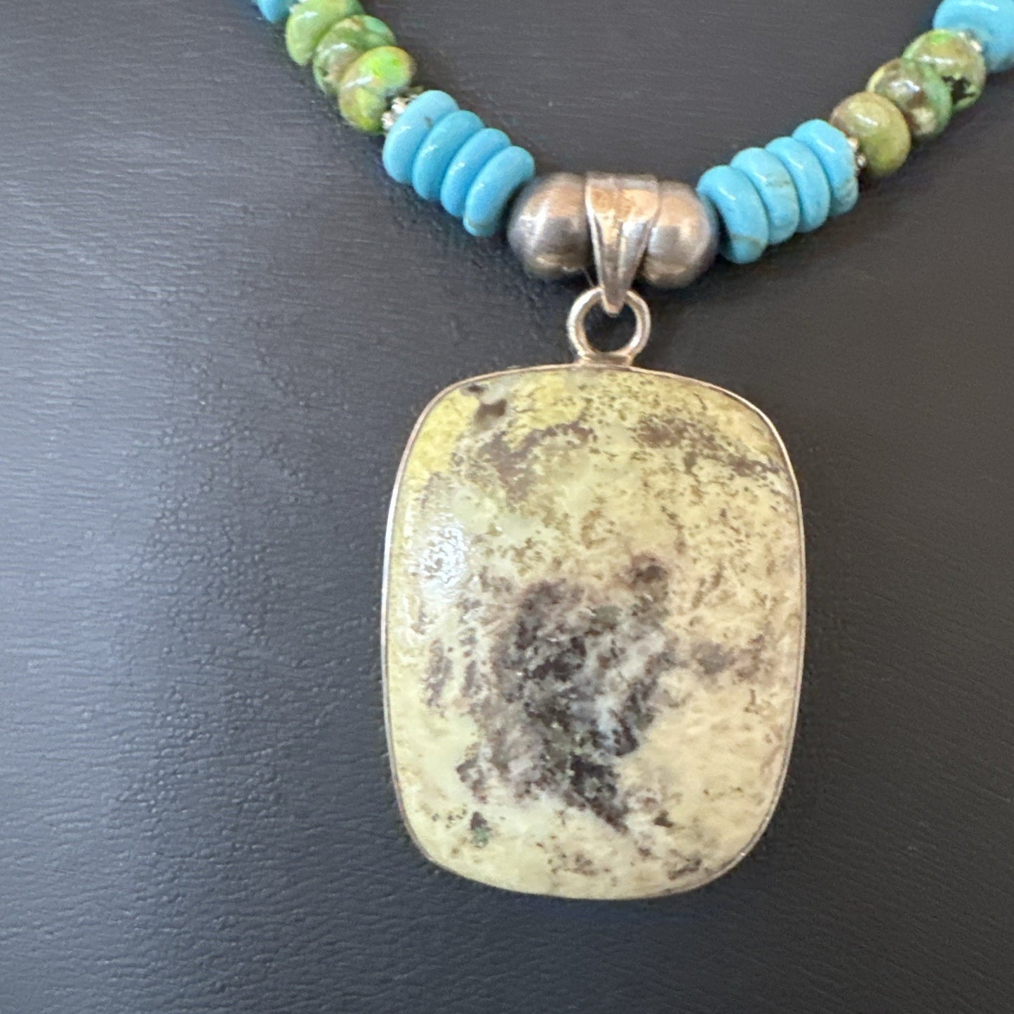 Green Gaspeite Pendant Blue Turquoise Navajo Sterling Silver Necklace 20" 19672