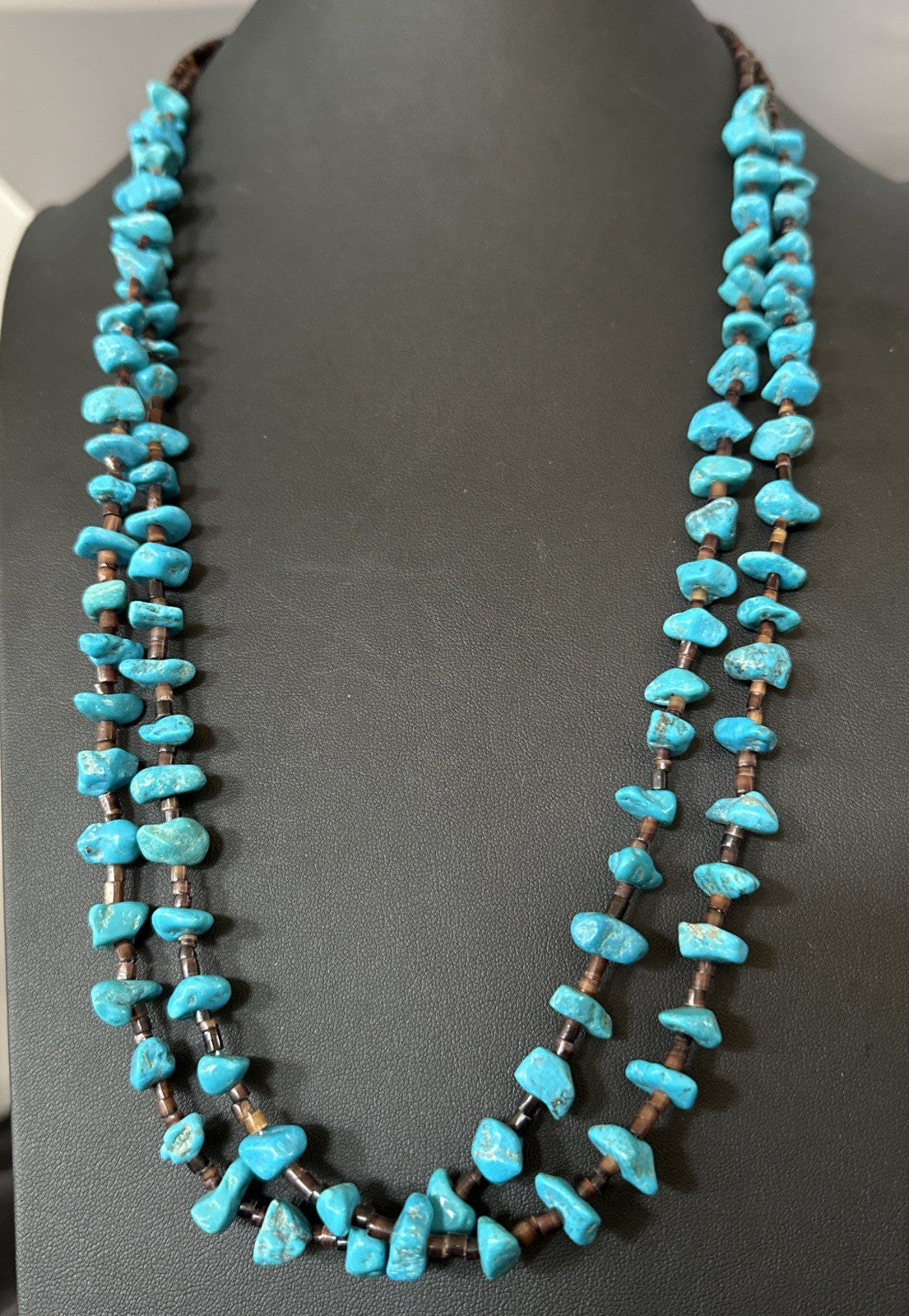 Santo Domingo Kingman Turquoise Heishi Sterling Silver Bead 30” Necklace 19553