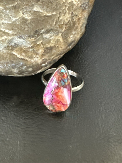 Blue Turquoise Purple Spiny Oyster Navajo Sterling Silver Ring Size 10 18201