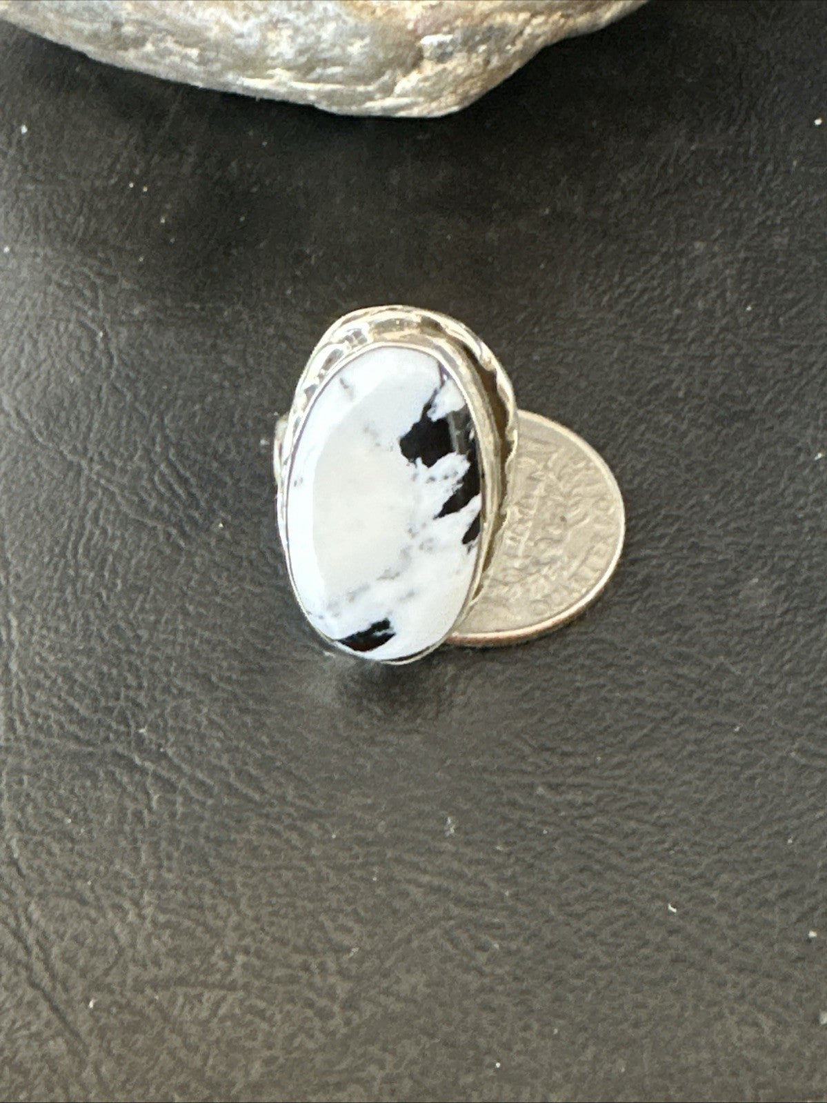 White Buffalo Turquoise Navajo Sterling Silver Ring Size 8 19800