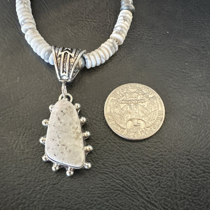 White Buffalo Turquoise Pendant Navajo Pearls Sterling Silver Necklace 22" 18259