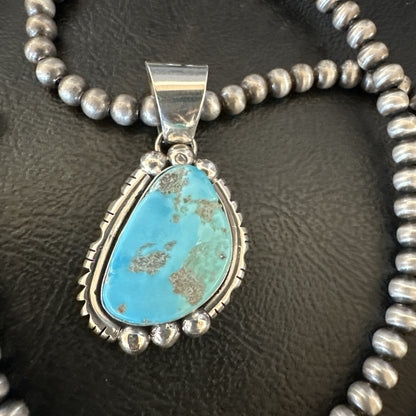 Rustic Blue Kingman Turquoise Pendant Navajo Sterling Silver Necklace 20" 18316