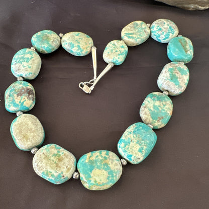 Mens Womens Chunky Blue Turquoise Navajo Sterling Silver Necklace 21” 19579