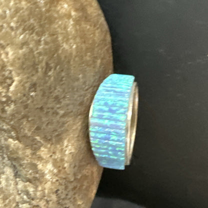 Blue Opal Navajo Sterling Silver Band Inlay Ring Size7 18799