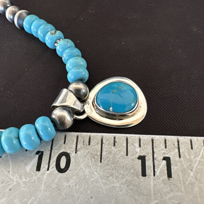 WoMens Blue Kingman Turquoise Pendant Navajo Sterling Silver Necklace 21" 18426