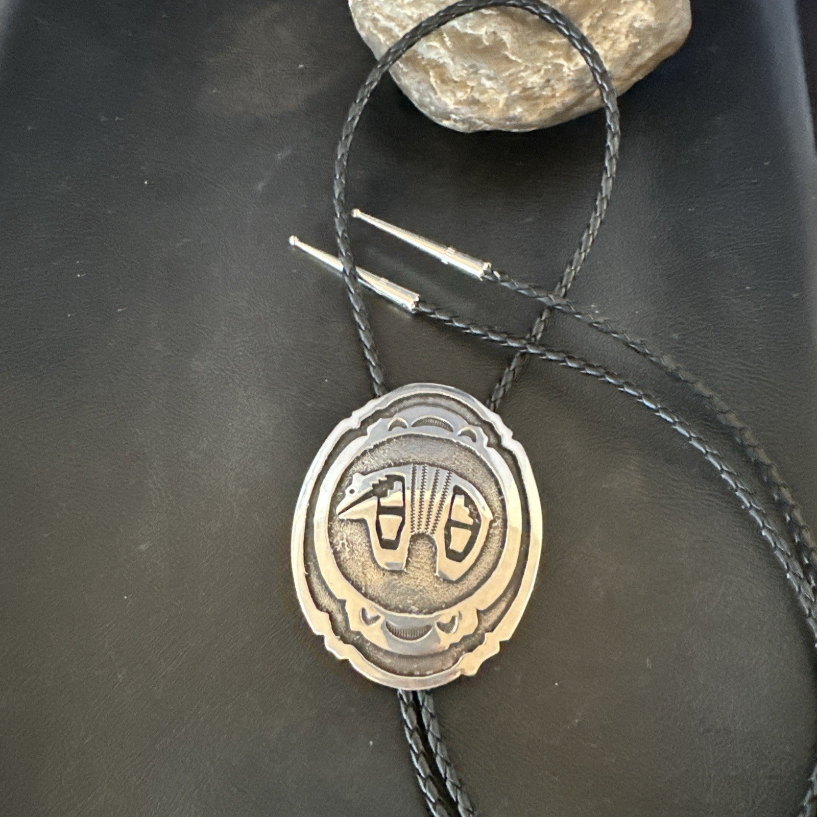 XL Mens Stamped Cutout Bear Navajo Sterling Silver Bolo Tie BK 19120