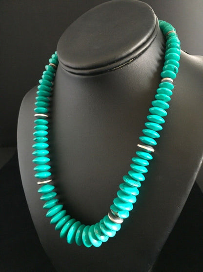 Navajo Teal Blue Turquoise Necklace Sterling Silver 18" Handmade 1730