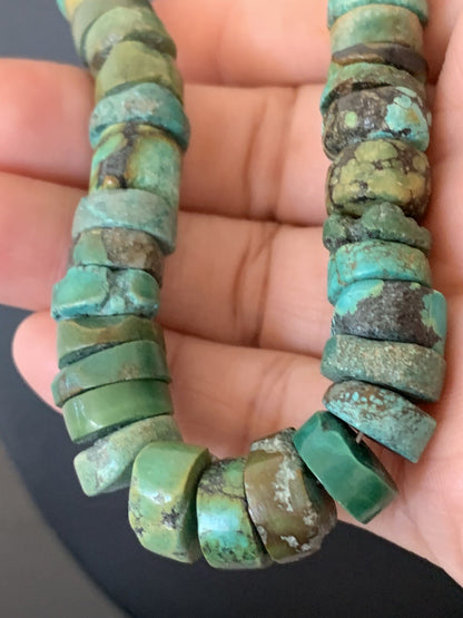 Native Navajo Sterling Silver Turquoise 10 mm Heishi Bead Necklace 369