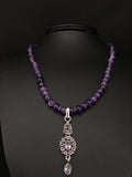 Amethyst Pendant Southwestern Navajo Beads Necklace 19" | Sterling Silver | Authentic Native American Handmade | 04914