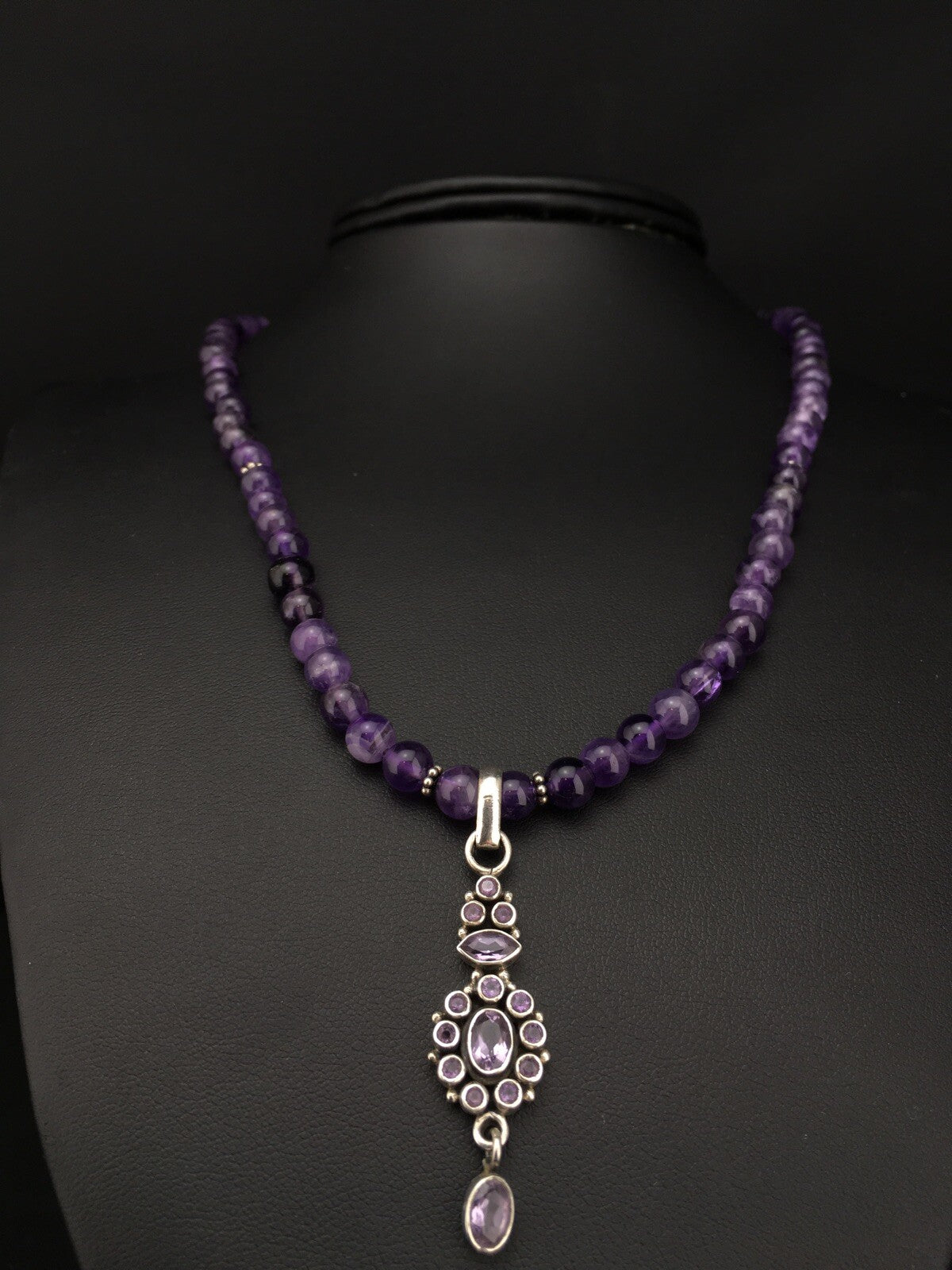 Amethyst Pendant Southwesten Navajo Sterling Silver Beads Necklace 19" 04914