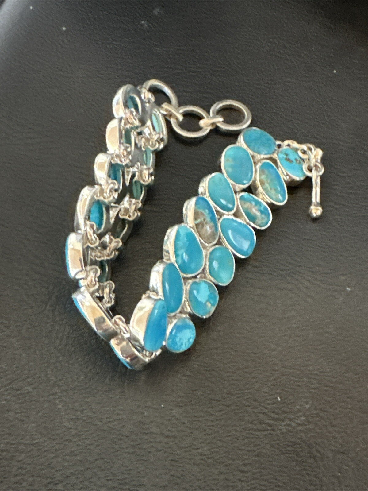 WoMen Blue Kingman Turquoise Sterling Silver Southwestern Link Bracelet 17974
