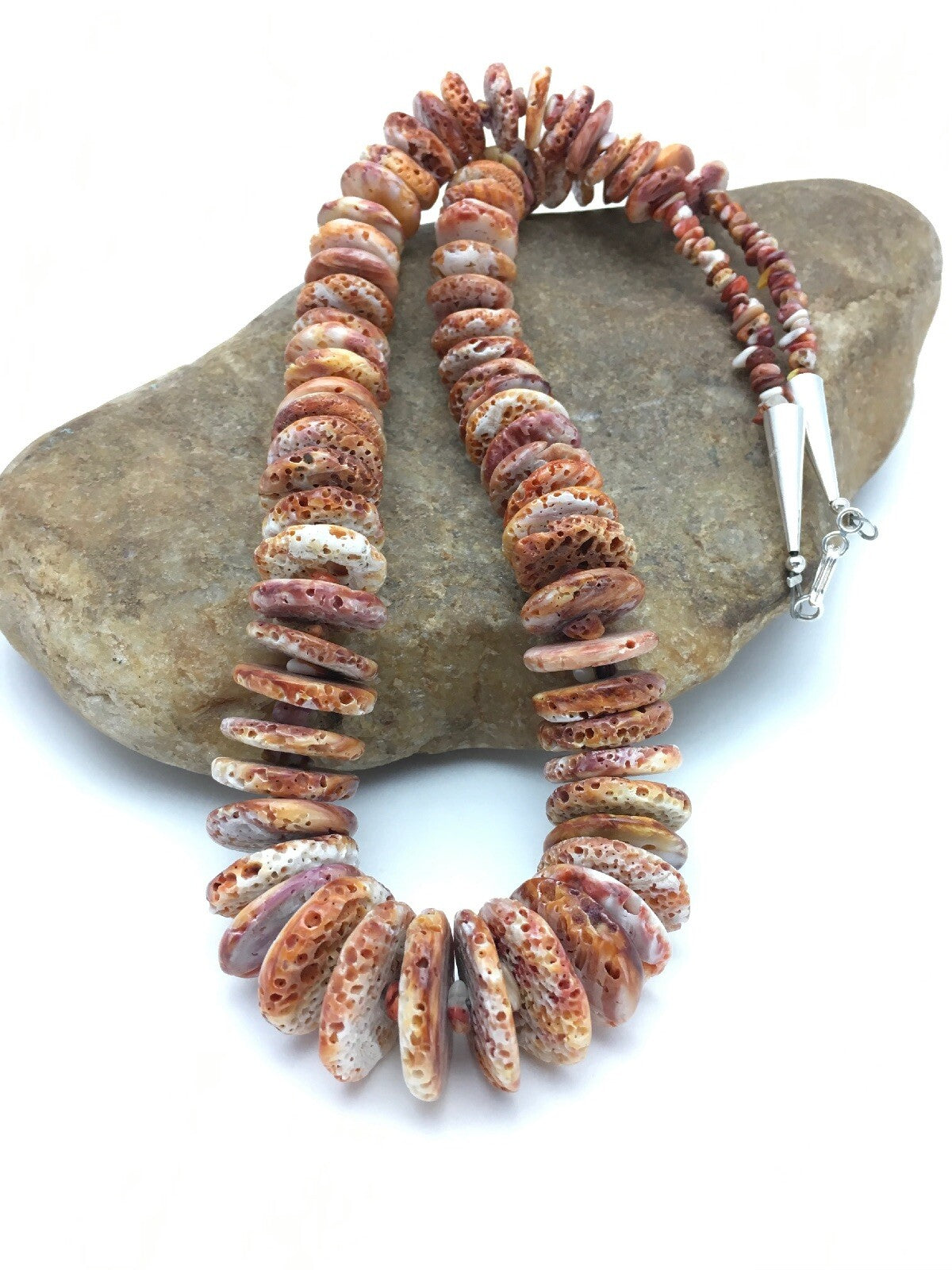 Orange Spiny Oyster Navajo Indian Sterling Silver Necklace 02909