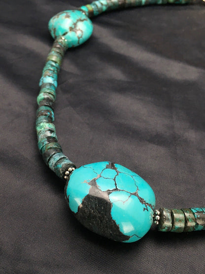 Turquoise Heishi Chunky Navajo Sterling Silver Necklace 20" 02959