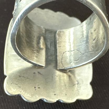 White Buffalo Turquoise Navajo Sterling Silver Ring Size 8 18776
