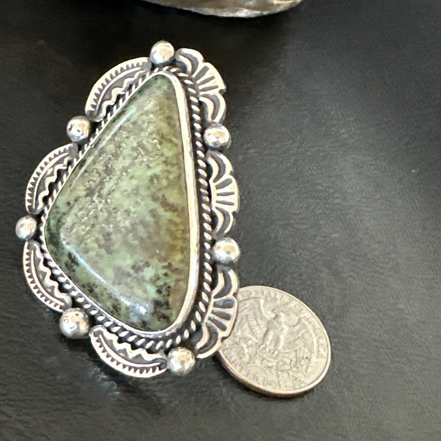 H Joe Mens Womens Navajo Sterling Silver Green Turquoise Ring Size 9 19357