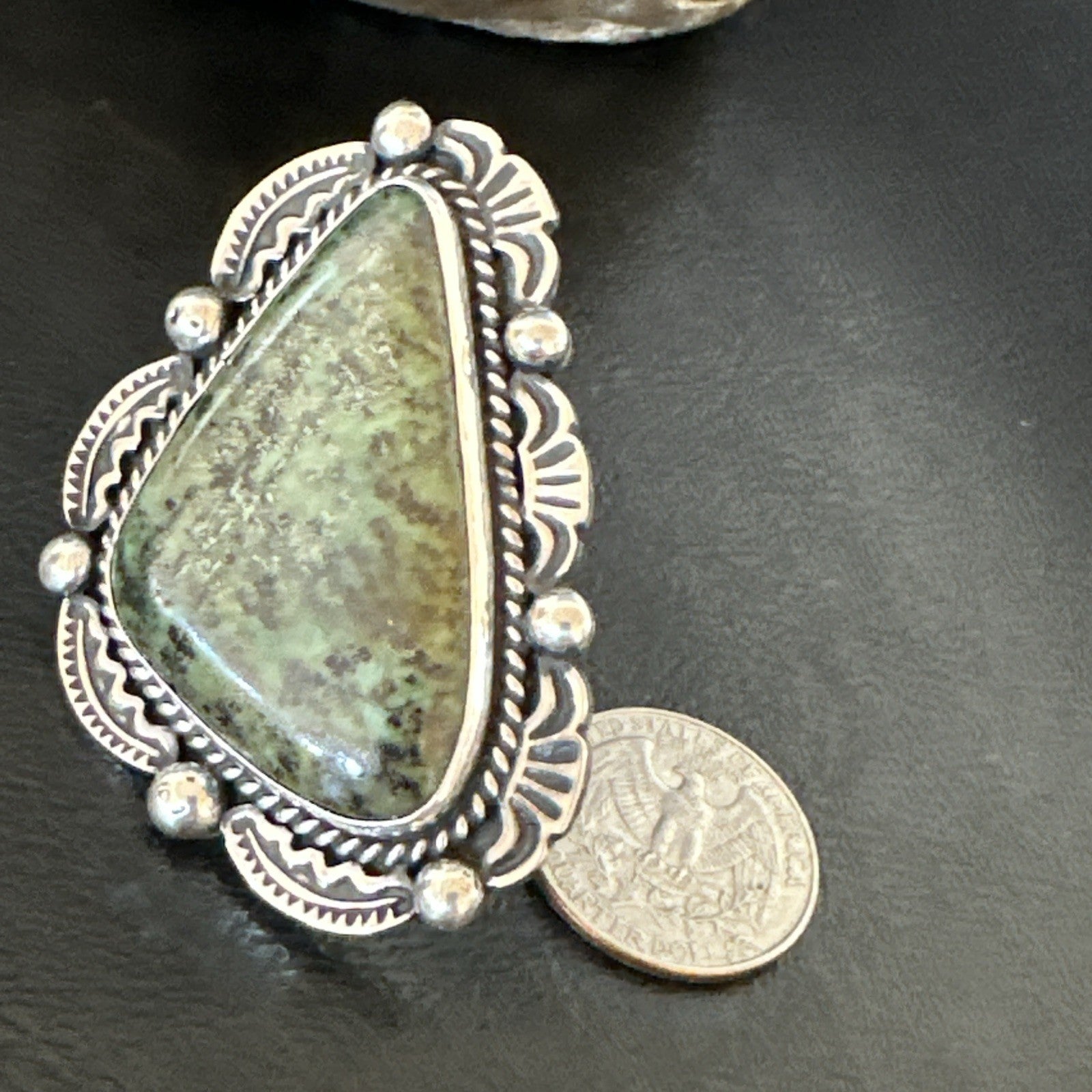H Joe Mens Womens Navajo Sterling Silver Green Turquoise Ring Size 9 19357