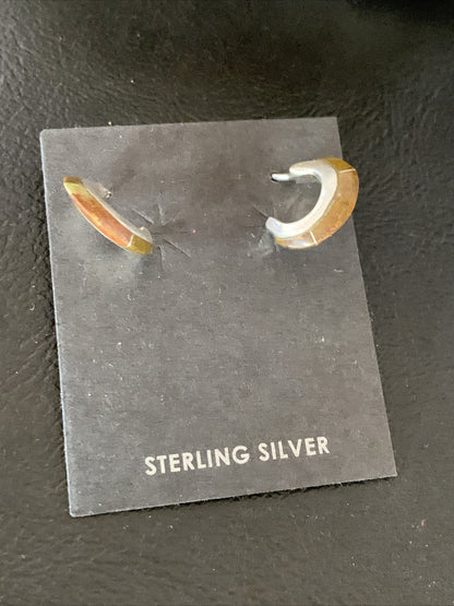 Pava Shell Minimalist Navajo Sterling Silver Inlay Earrings 13068