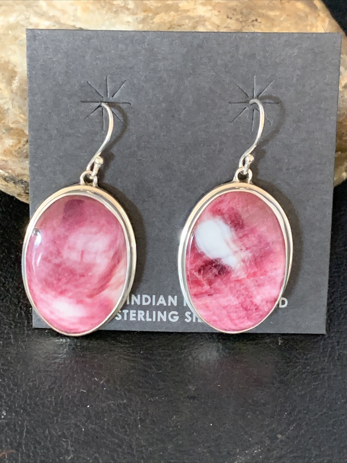 Native Purple Spiny Oyster Dangle Earrings Navajo Sterling Silver 1.25" 13787