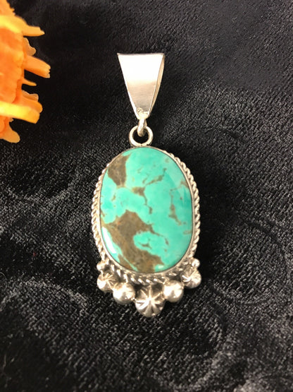Green Turquoise Navajo Sterling Silver Pendant 03382
