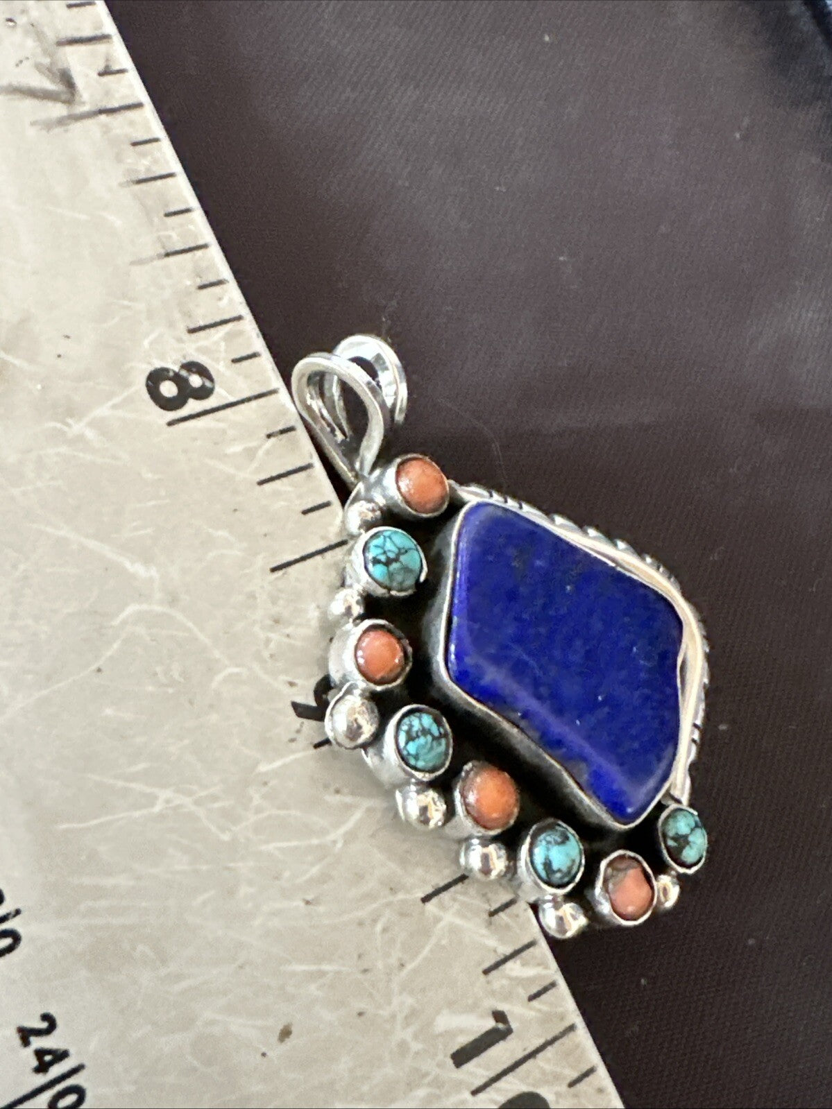 Blue Lapis Cluster Pendant Navajo Sterling Silver Beads Necklace 18754