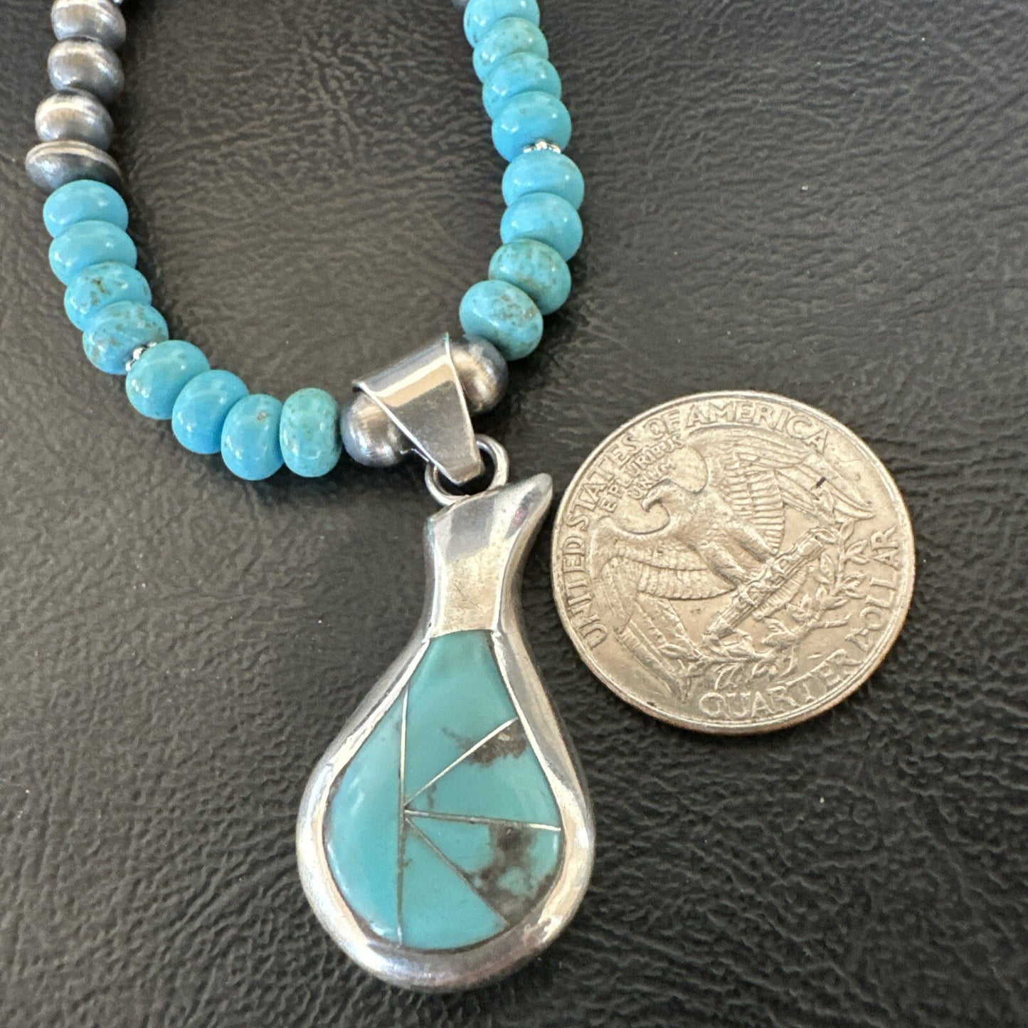 Pottery Blue Kingman Turquoise Pendant Navajo Sterling Silver Necklace 21" 18379