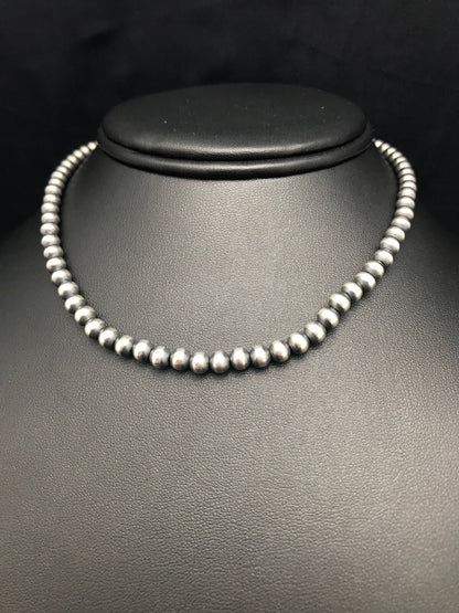 Native Children's Navajo 5 mm Sterling Silver Beads Necklace 12”