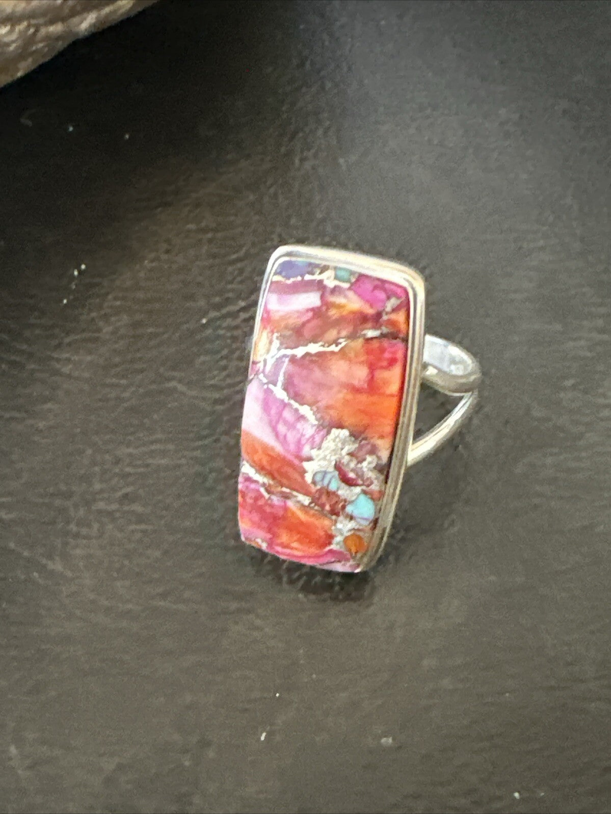 Blue Turquoise Spiny Oyster Southwestern Sterling Silver Ring Size 8 18485
