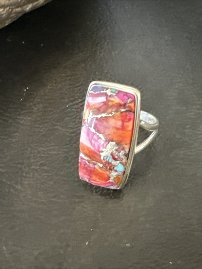 Blue Turquoise Spiny Oyster Southwestern Sterling Silver Ring Size 8 18485
