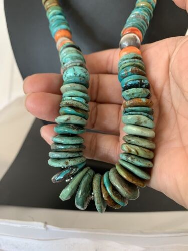 Navajo Pearls Graduated Turquoise Necklace Sterling Silver 23" 480