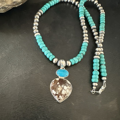Wild Horse Sterling Silver Blue Kingman Turquoise Necklace Pendant 17899