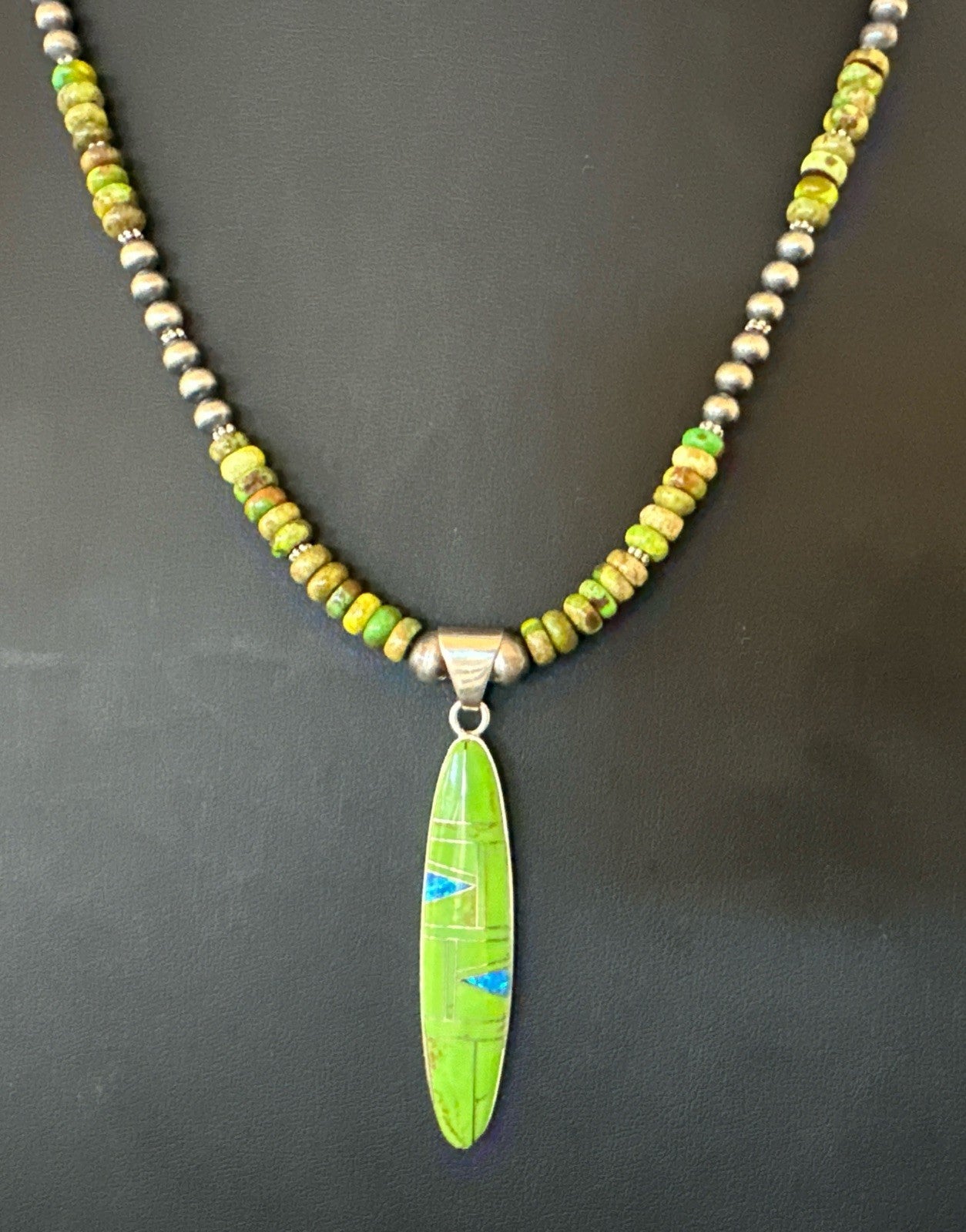 Womens Green Gaspeite Turquoise Opal Pendant Sterling Silver Necklace 19549