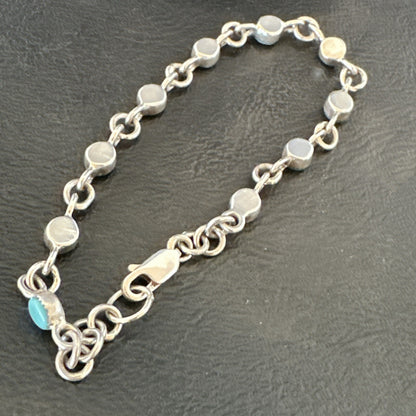 Blue Turquoise Navajo Old Pawn Sterling Silver Link Bracelet 7.5" 18129