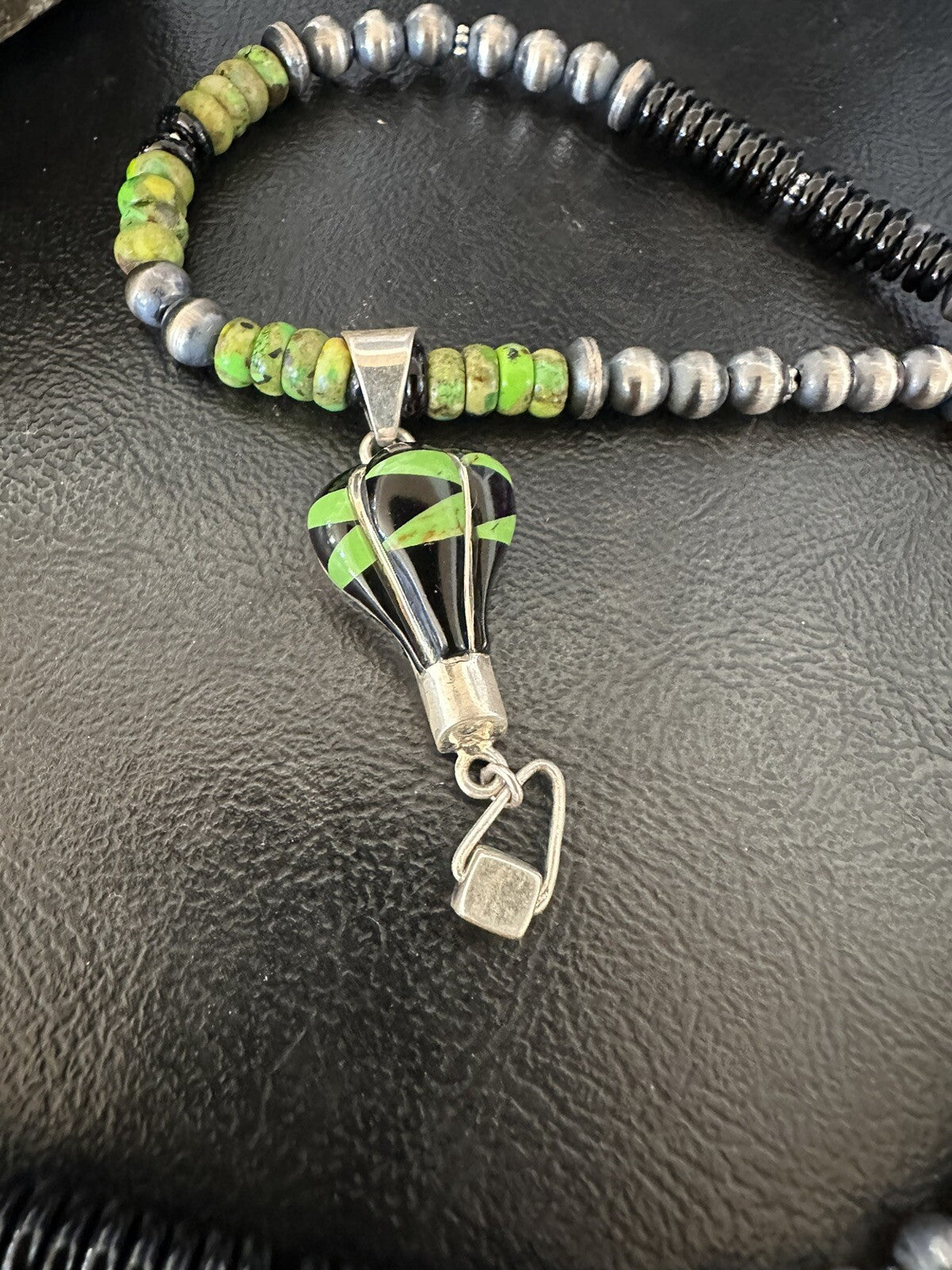 Balloon Green Turquoise Pendant Navajo Sterling Silver Necklace 22" 18342