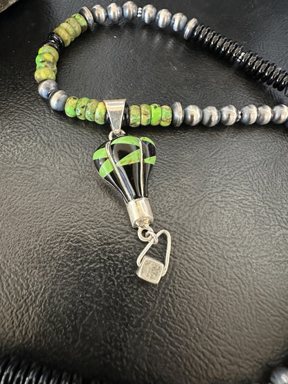 Balloon Green Turquoise Pendant Navajo Sterling Silver Necklace 22" 18342