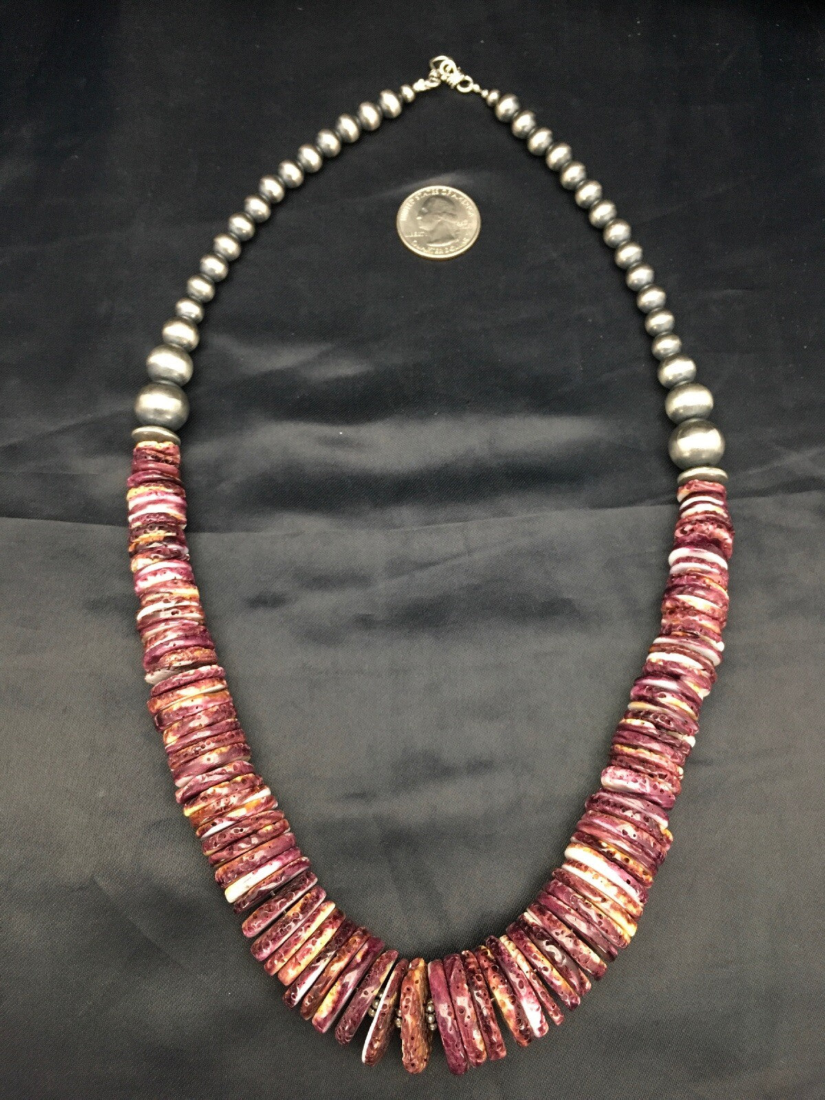 Purple Spiny Oyster Navajo Sterling Silver Beads Necklace 23" 02656