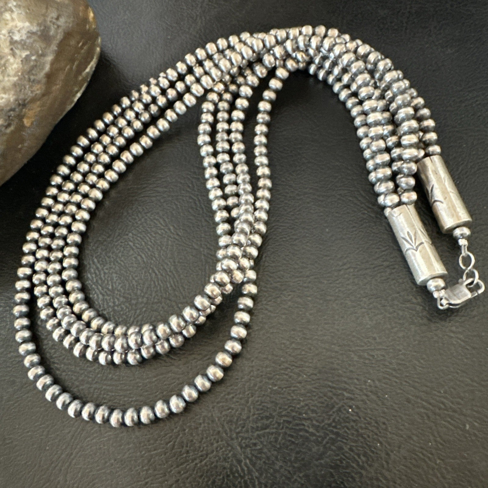 4mm Sterling Silver 4 Strand Bib 16-19”Navajo Pearls Cone Necklace 19397