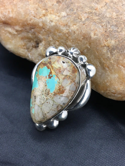 Turquoise Southwestern Sterling Silver Ring Size 8.25 2598