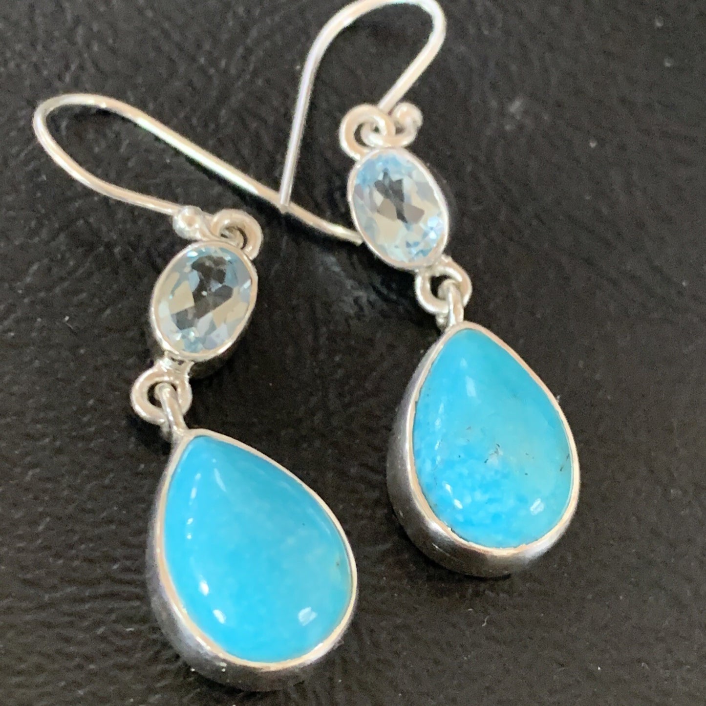 Womens Blue Kingman Turquoise Navajo Sterling Silver Earrings 12032