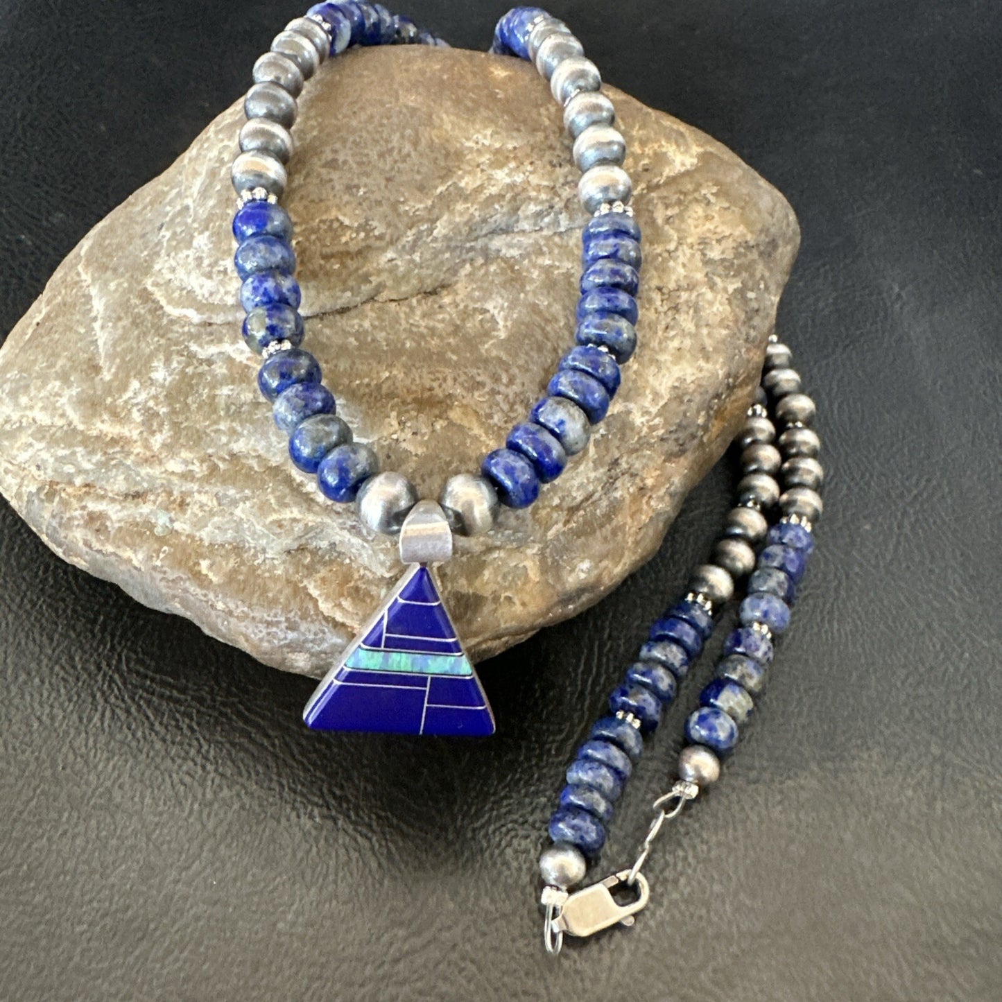 Blue~Lapis~Pendant~Navajo~Pearls~Sterling~Silver~Necklace~ 22”~18743