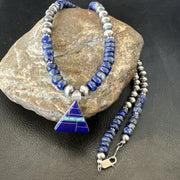 Blue~Lapis~Pendant~Navajo~Pearls~~Silver~Necklace~ 22"~18 | Sterling Silver | Authentic Native American Handmade | 743