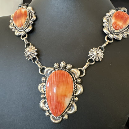 Orange Spiny Oyster Pendant Navajo Sterling Silver Lariat Necklace 21" 18627